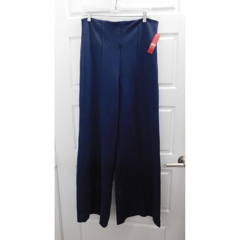 Carbon38 Satin Wide Leg Stretchy Pants Pull On Navy Blue Size XL NWT